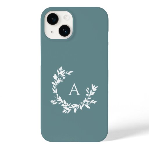 Botanical Monogram Initial Teal Turquoise Case-Mate iPhone 14 Case