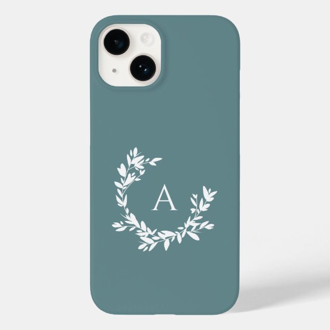 Botanical Monogram Initial Teal Turquoise Case-Mate iPhone Case (Back)