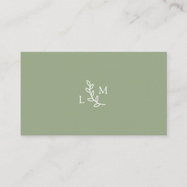 Botanical Monogram Laurel Green Business Card (Front)
