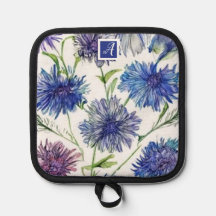 Botanical Monogram Pretty purple blue cornflowers