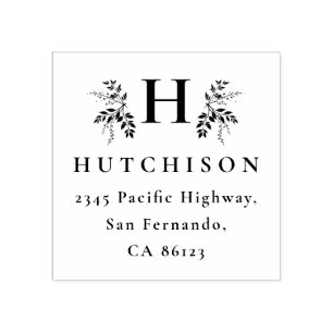 Botanical Monogram Surname Elegant Return Address Rubber Stamp