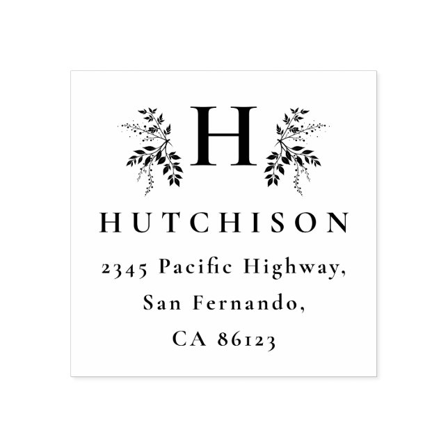 Botanical Monogram Surname Elegant Return Address Rubber Stamp (Imprint)