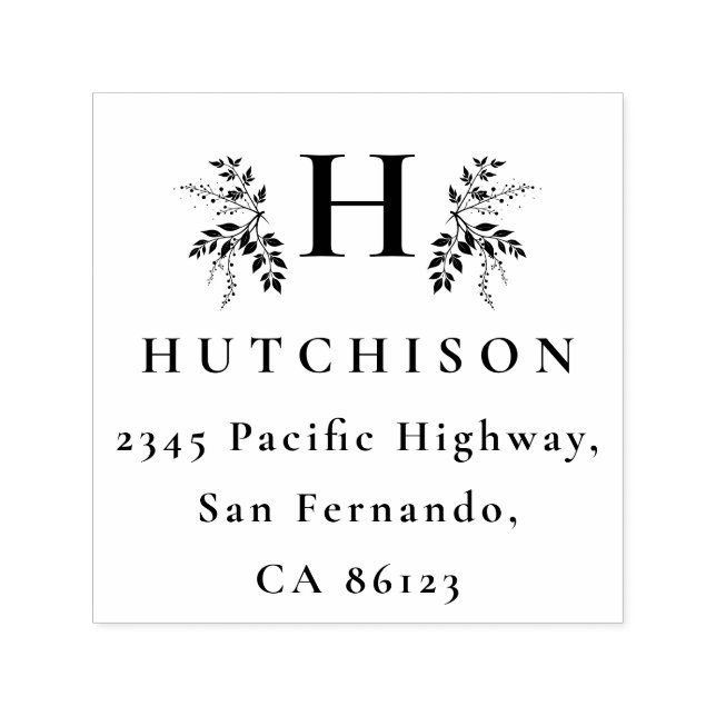 Botanical Monogram Surname Elegant Return Address Self-inking Stamp (Design)