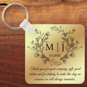  botanical monogram thank you wedding gold keychain