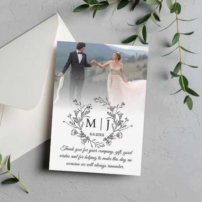  botanical monogram thank you wedding photo note card (Creator Uploaded)