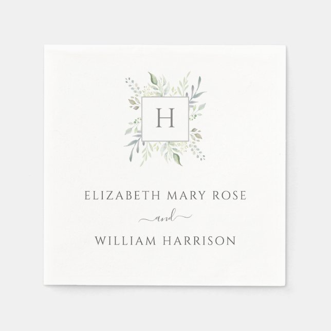 Botanical Monogram Wedding Napkins (Front)