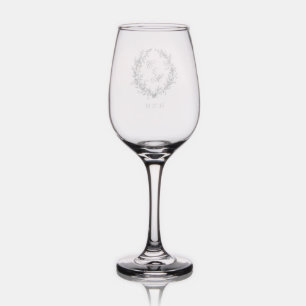 Botanical Monogram Wreath Wedding Wine Glass