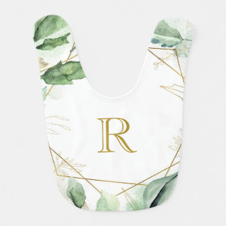 Botanical, monogrammed, geometric baby bib