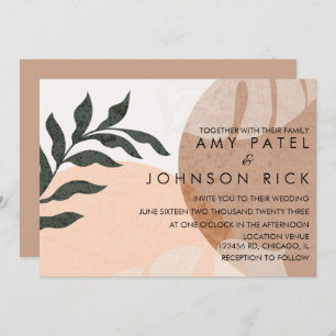 Botanical Monstera Earthy Shape Abstract Wedding   Invitation