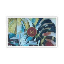 Botanical Moody Blue Monstera Leaves with Monogram