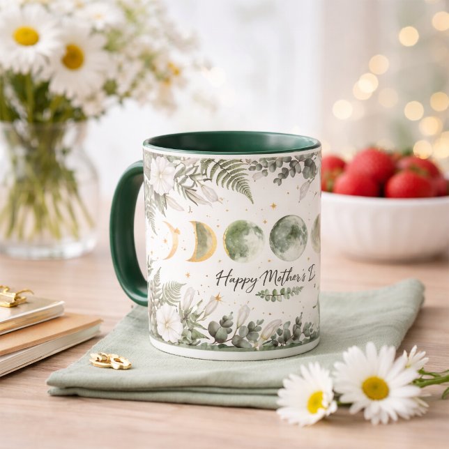 Botanical Moon Phase Happy Mother’s Day Green Mug (Creator Uploaded)
