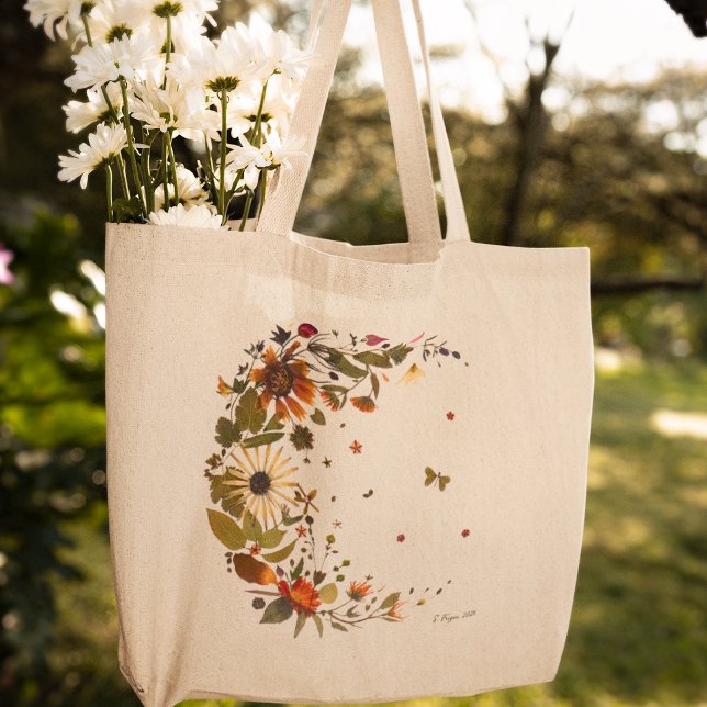Botanical Moon Tote l Pressed Flower Artwork (Creator Uploaded)