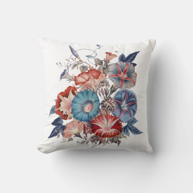 Botanical Morning Glories Flower Bouquet Throw Pillow (Front)