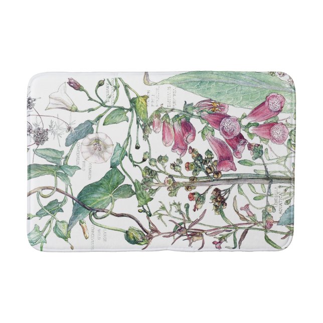 Botanical Morning Glory Wildflower Flower Bath Mat (Front)