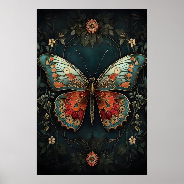 Botanical Moth Art Print, Moody Academia Poster (Front)