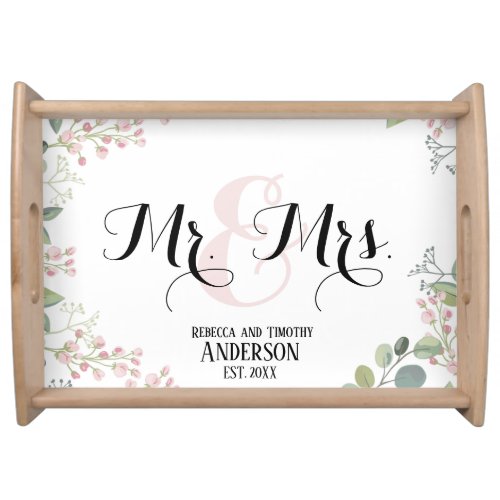 Botanical Mr and Mrs Personalized Wedding Gift Serving Tray