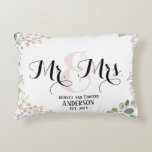 Botanical Mr Mrs Personalized Wedding Newly Wed Accent Pillow<br><div class="desc">This elegant lumbar pillow has delicate botanical flowers and foliage. With the words Mr. and Mrs. in an elegant calligraphy text, it makes the perfect wedding gift for the newly weds to decorate their home with. Easily personalize with the couple's names and established year to make it a sentimental keepsake....</div>