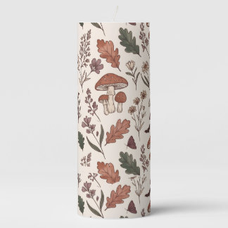 Botanical Mushroom Halloween Pillar Candle 3"x8"