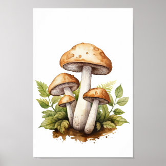 Botanical Mushroom poster, Watercolor Painting Art Poster