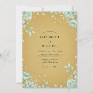Botanical Mustard Mint Leafy Wedding Invitation