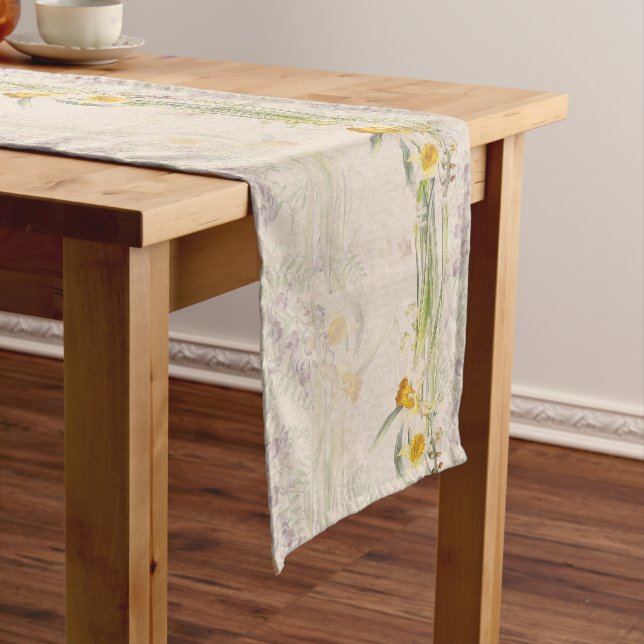 Botanical Narcissus Daffodil Flowers Table Runner (In Situ)