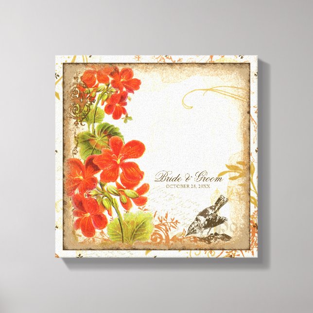 Botanical Nasturtium Wedding Gift Personalized Canvas Print (Front)