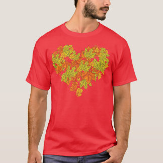 Botanical Nature Autumn Leaves Heart Thanksgiving T-Shirt