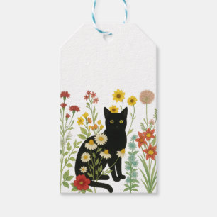 Botanical Nature – Black Cat in Wildflower Garden Gift Tags