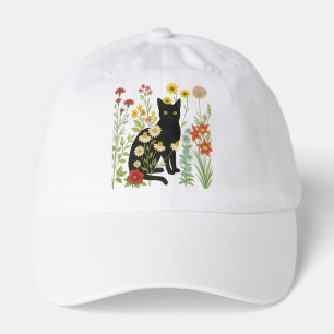 Botanical Nature – Black Cat in Wildflower Garden Hat