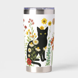 Botanical Nature – Black Cat in Wildflower Garden Insulated Tumbler
