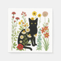 Botanical Nature – Black Cat in Wildflower Garden