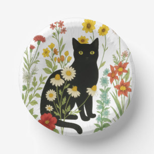 Botanical Nature – Black Cat in Wildflower Garden Paper Bowls