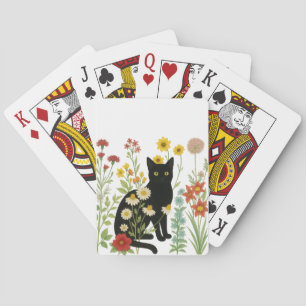 Botanical Nature – Black Cat in Wildflower Garden Poker Cards