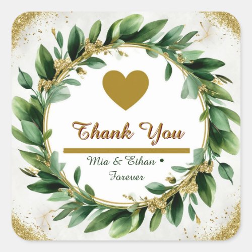 🌿 Botanical Nature Green Wedding Thank You Favor  Square Sticker