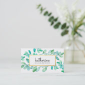 BOTANICAL NATURE modern watercolor painted leaves Business Card (Standing Front)