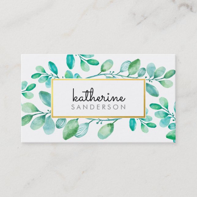 BOTANICAL NATURE modern watercolor painted leaves Business Card (Front)