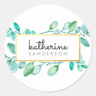 BOTANICAL NATURE modern watercolor painted leaves Classic Round Sticker