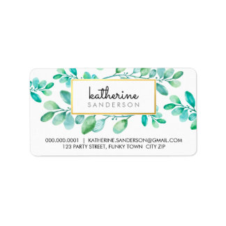 BOTANICAL NATURE modern watercolor painted leaves Label