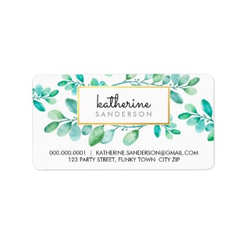 Botanical Nature Modern Watercolor Painted Leaves Label by edgeplus at Zazzle