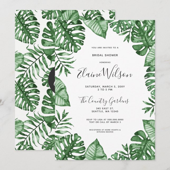 Botanical Nature Tropical Greenery Bridal Shower Invitation (Front/Back)