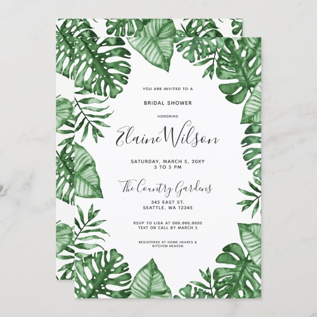 Botanical Nature Tropical Greenery Bridal Shower Invitation (Front/Back)