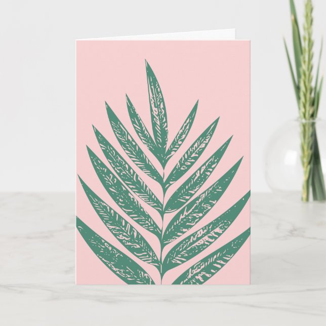 Botanical Nature Tropical Illustration Pink Green Card (Front)