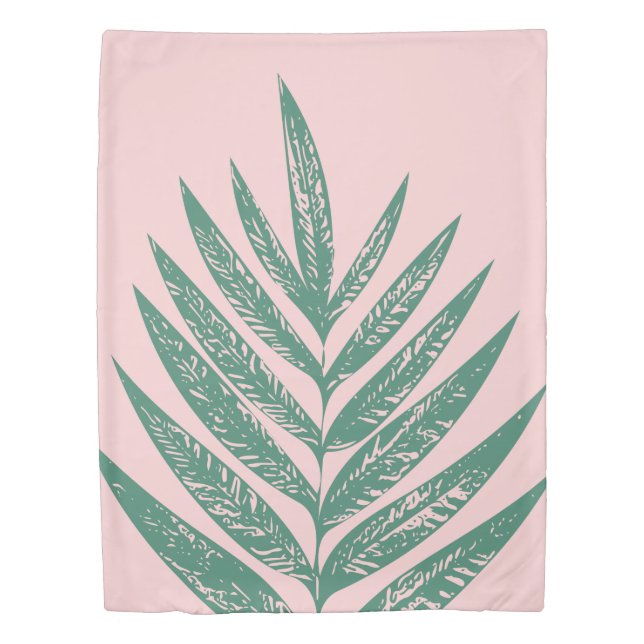 Botanical Nature Tropical Illustration Pink Green Duvet Cover (Front)