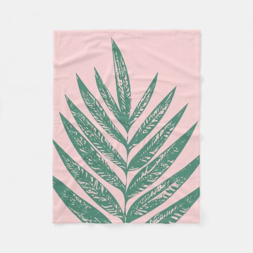 Botanical Nature Tropical Illustration Pink Green Fleece Blanket