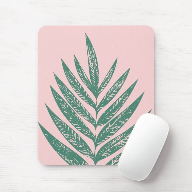 Botanical Nature Tropical Illustration Pink Green Mouse Pad (With Mouse)
