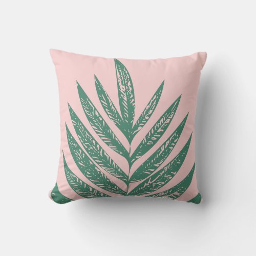 Botanical Nature Tropical Illustration Pink Green Throw Pillow