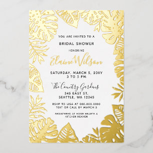 Botanical Nature Tropical Leaves Bridal Shower Foil Invitation