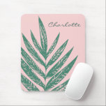 Botanical Nature Tropical Pink Green Personalized Mouse Pad<br><div class="desc">A modern minimalist pink and green botanical nature illustration of a pretty palm frond. Personalize it with your name in script lettering. Great gift idea.</div>