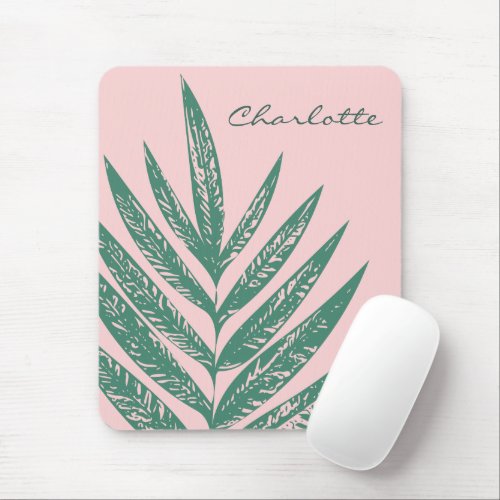 Botanical Nature Tropical Pink Green Personalized Mouse Pad