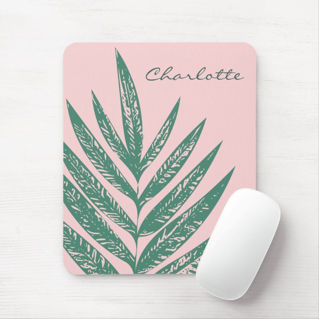 Botanical Nature Tropical Pink Green Personalized Mouse Pad (With Mouse)